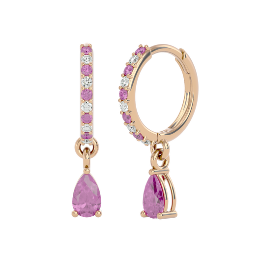 925 Gold Pink Tourmaline & CZ Huggies