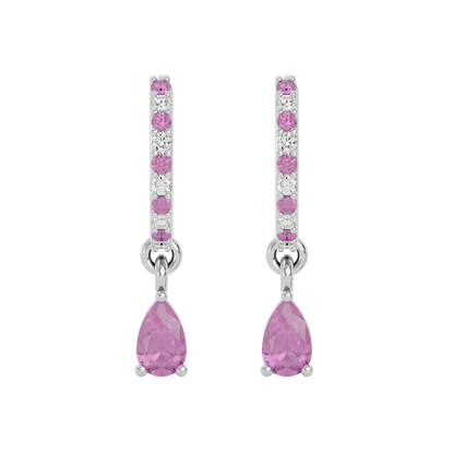 925 Silver Pink Tourmaline & CZ Huggies