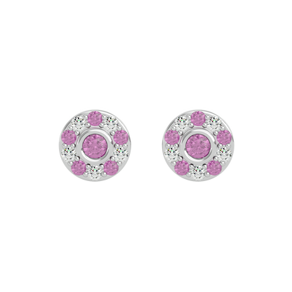 925 Sliver Pink Tourmaline & CZ Stud