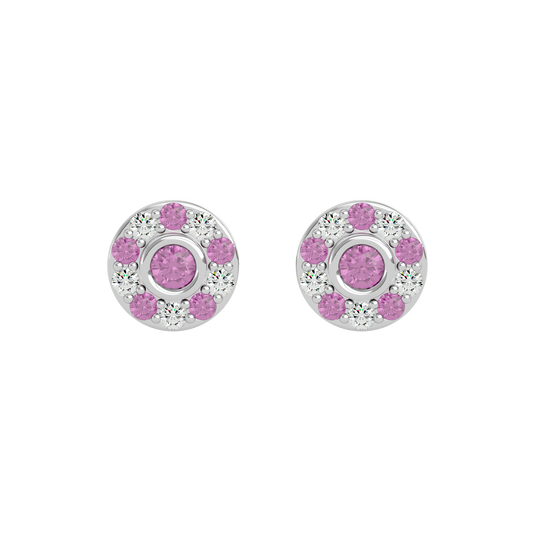 925 Sliver Pink Tourmaline & CZ Stud