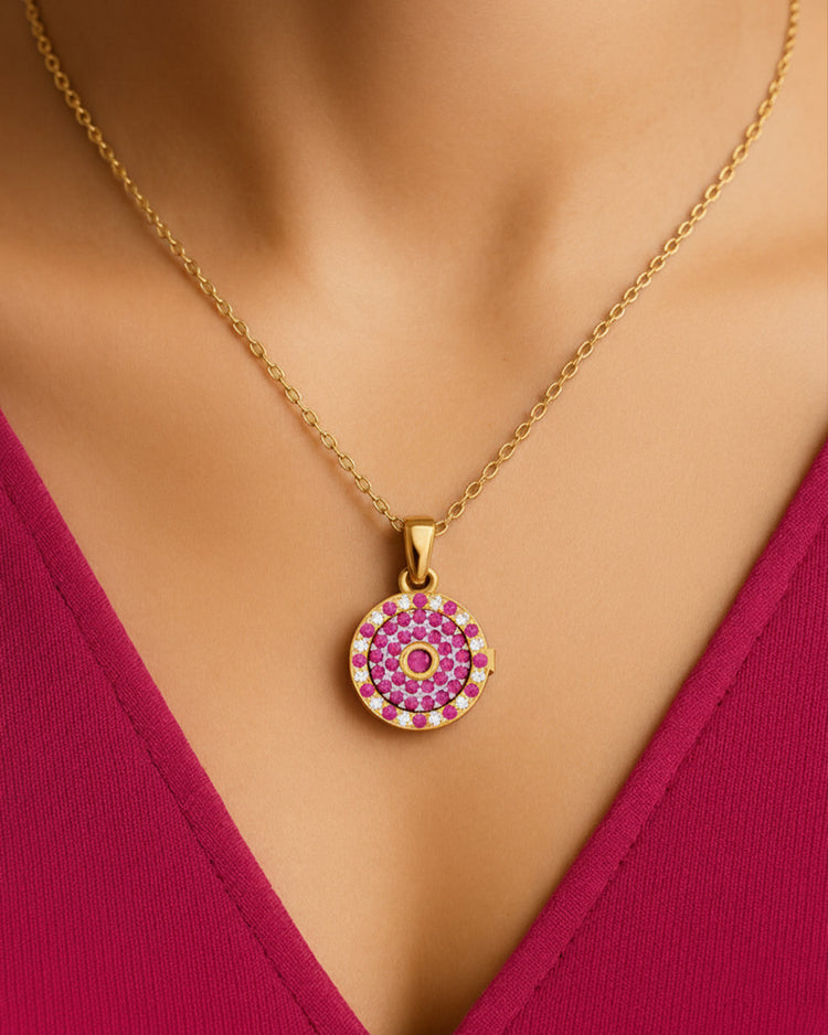 925 Gold Ruby CZ Locket