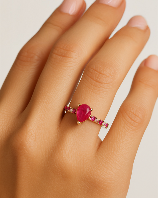 925 Gold Ruby & CZ Ring