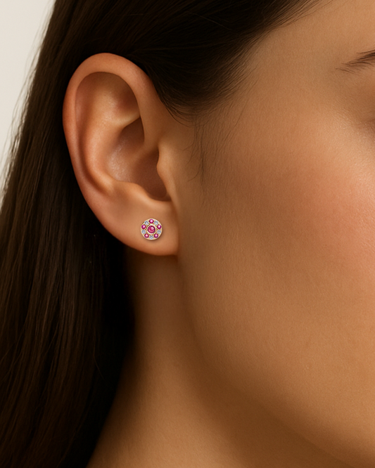 925 Gold Ruby & CZ Stud