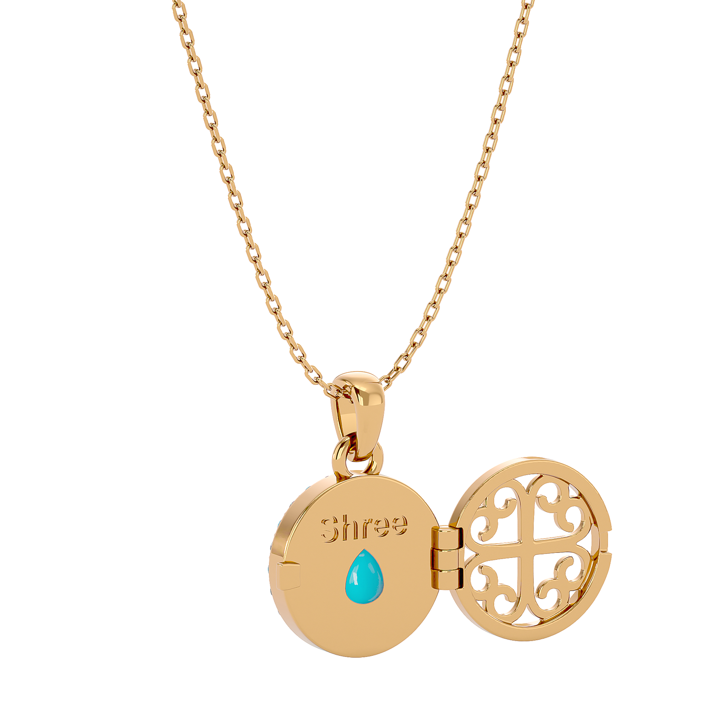 925 Gold Turquoise CZ Locket