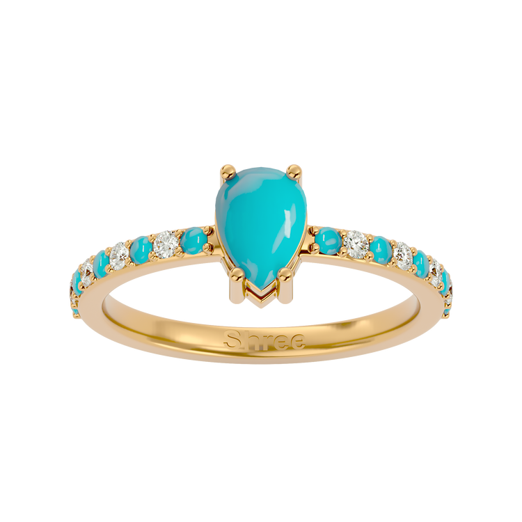 925 Gold Turquoise & CZ Ring