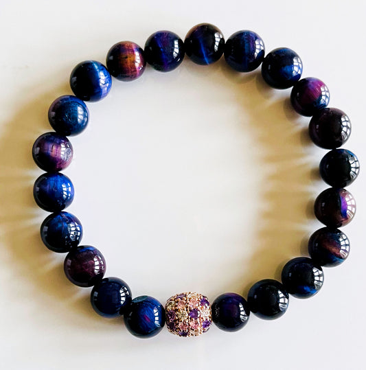 925 Rose Gold Purple/Blue Tiger Eye Bracelet