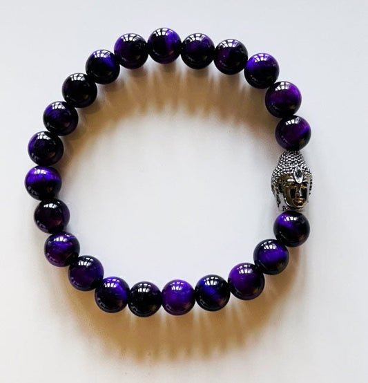 925 Gunmetal Buddha & Purple Tiger Eye Bracelet