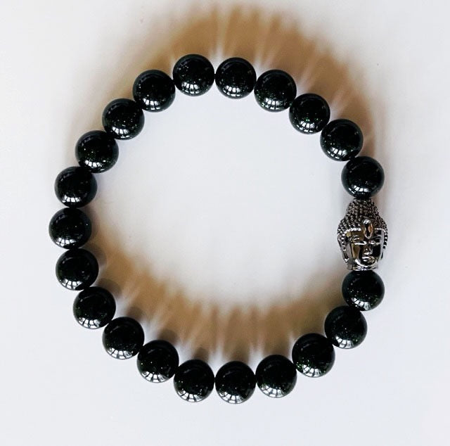 925 Gunmetal Buddha & Greenstone Bracelet