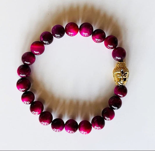 925 Gold Buddha & Pink Tiger Eye Bracelet