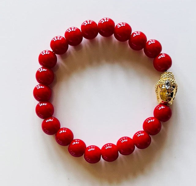 925 Gold Buddha & Red Coral Bracelet