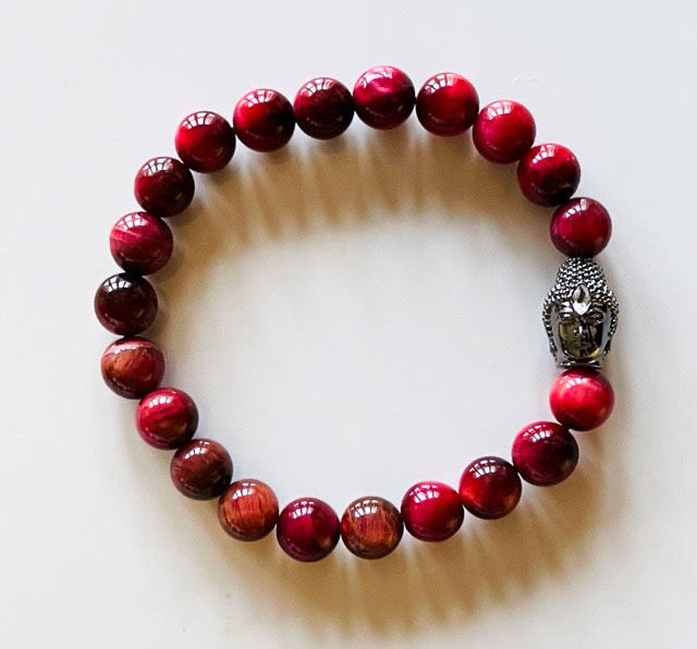 925 Gunmetal Buddha & Red Tiger Eye Bracelet