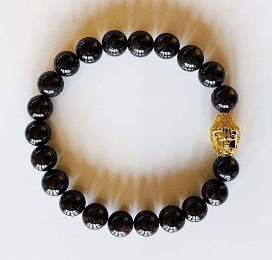 925 Gold Buddha & Garnet Bracelet