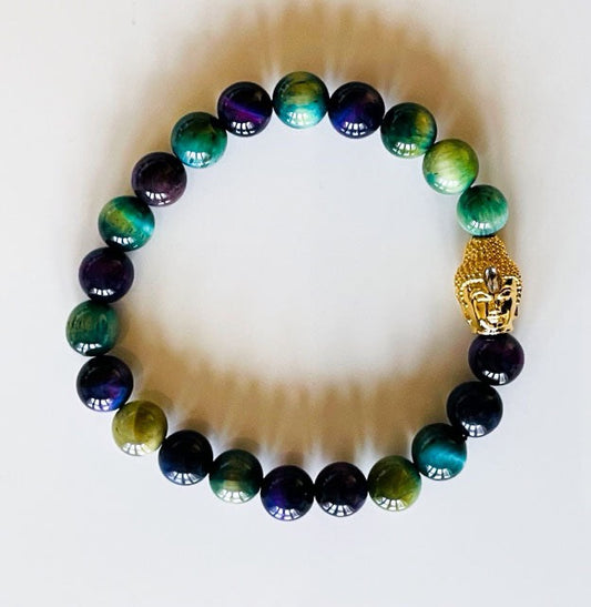 925 Gold Buddha & Purple & Green Bracelet