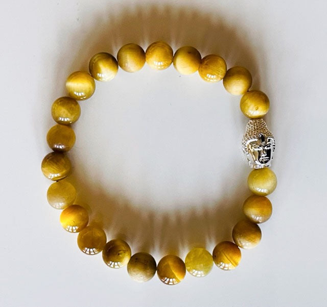 925 Silver Buddha & Yellow Tiger Eye Bracelet