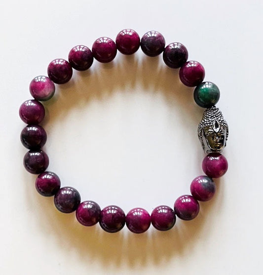 925 Gunmetal Buddha & Tourmaline Jade Bracelet