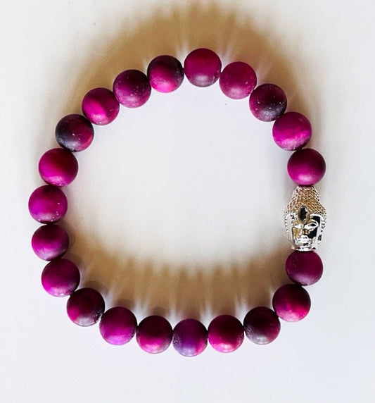 925 Silver Buddha & Matt Pink Bracelet