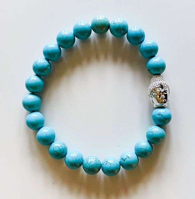 925 Silver Buddha & Turquoise Howlite Bracelet