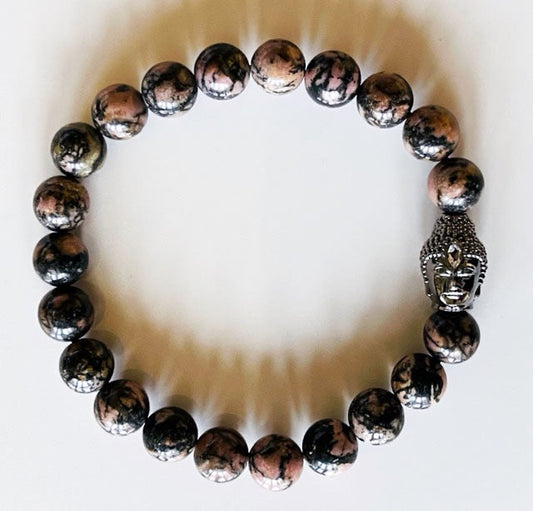 925 Gunmetal Buddha & Pink Tourmaline Bracelet