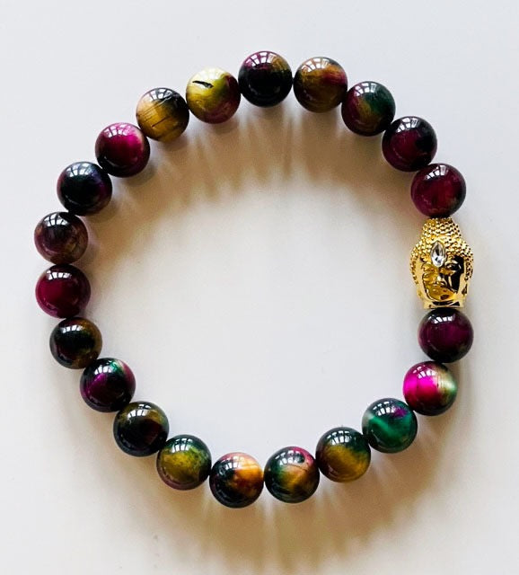 925 Gold Buddha & Multi Stone Tiger Eye Bracelet