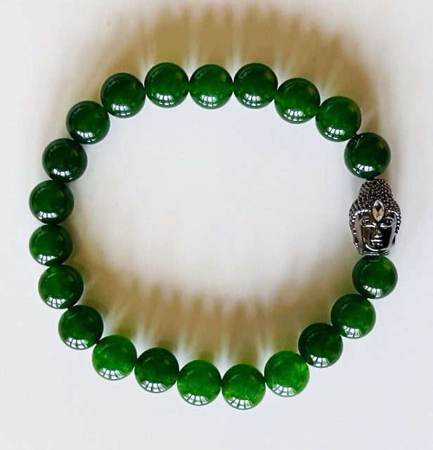 925 Gunmetal Buddha & Jade Bracelet