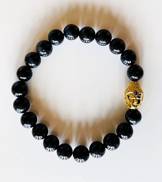 925 Gold Buddha & Dark Blue Tiger Eye Bracelet