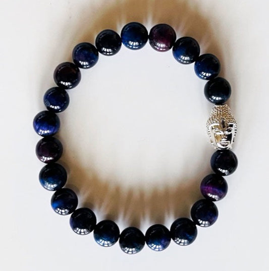 925 Silver Buddha & Purple Tiger Eye Bracelet