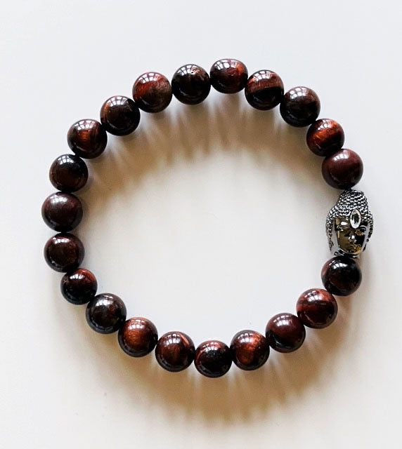 925 Gunmetal Buddha & Red Tiger Eye Bracelet