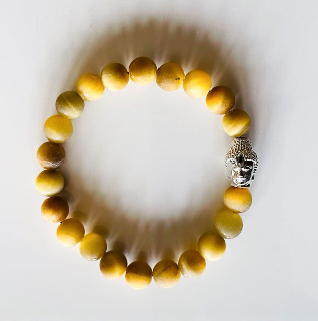 925 Silver Buddha & Matt Yellow Tiger Eye Bracelet