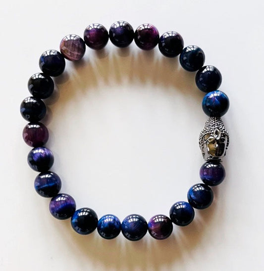 925 Gunmetal Buddha & Purple Tiger Eye Bracelet