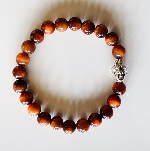 925 Silver Buddha & Orange Jasper Bracelet