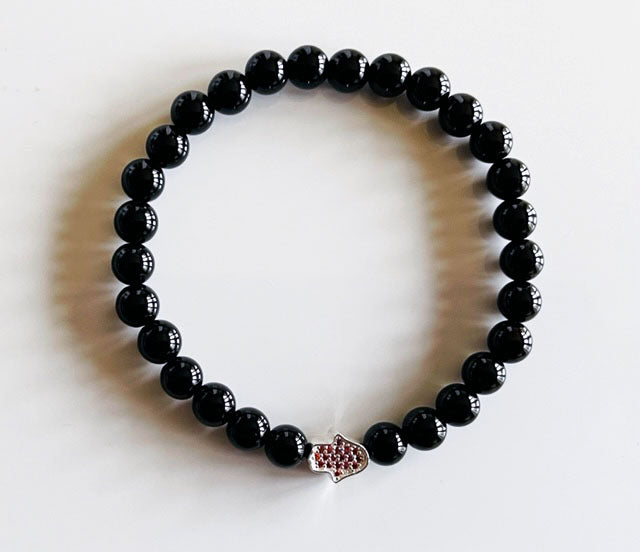 925 Silver Hand of Hamsa & Black Onyx Bracelet