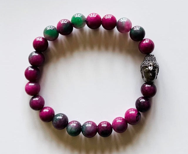 925 Gunmetal Buddha & Gold Red Berry Jasper Bracelet