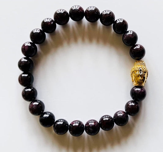 925 Gold Buddha & Gold Garnet Bracelet