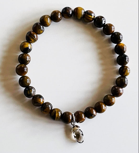 925 Silver Brown Tiger Eye & Smokey Quartz Bracelet