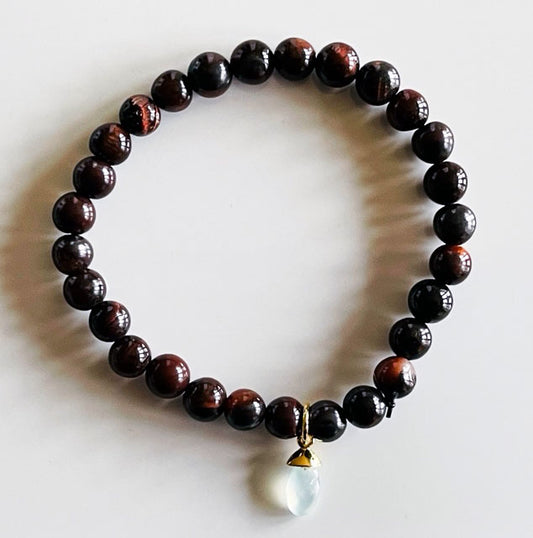 925 Gold Red Tiger Eye & Opalite Bracelet