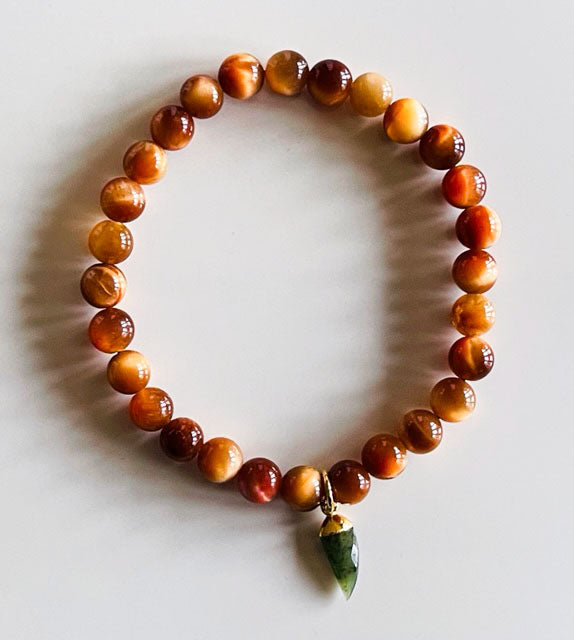 925 Gold Orange Tiger Eye & Green Quartz Bracelet