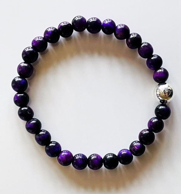 925 Silver Aum & Purple Tiger Eye Bracelet