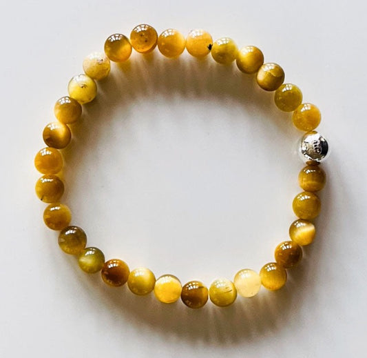 925 Silver Aum & Yellow Tiger Eye Bracelet