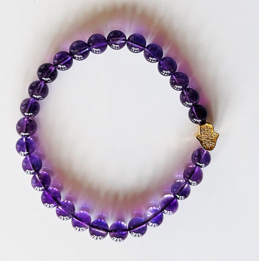 925 Gold Amethyst Hand of Hamsa Bracelet