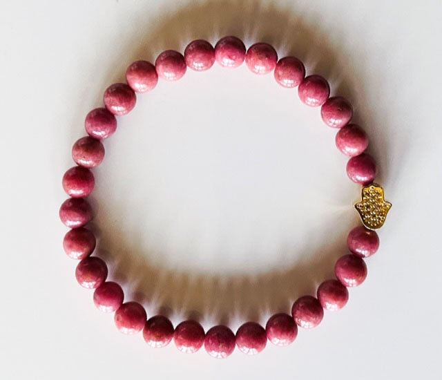 925 Gold Hand of Hamsa & Rhodolite Bracelet