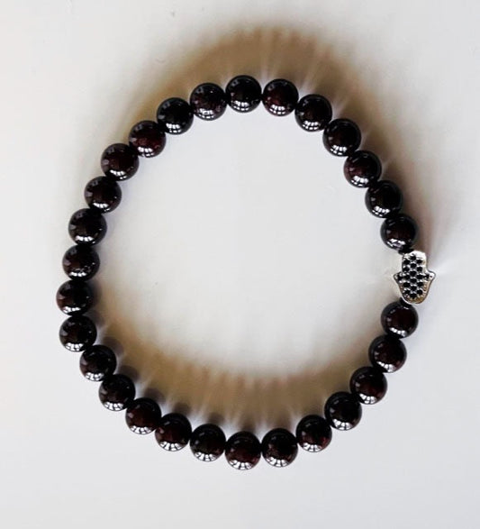 925 Silver Hand of Hamsa & Black Onyx Bracelet