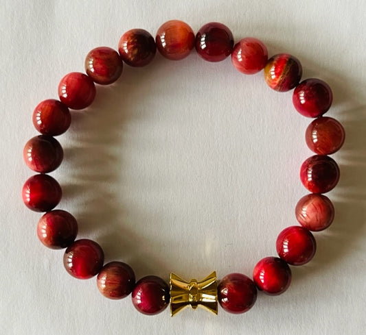 925 Gold Damru & Red Tiger Eye Bracelet