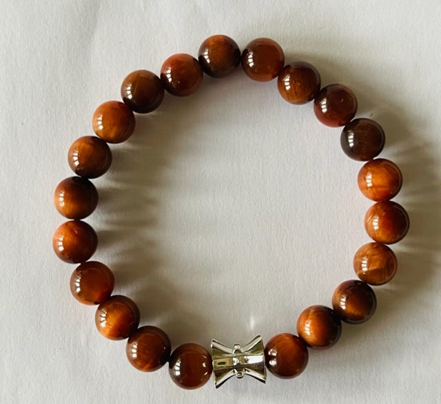 925 Silver Damru & Orange Tiger Eye Bracelet