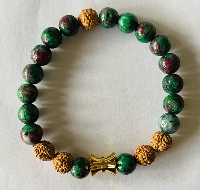 925 Gold Damru & Ruby Zoisite Bracelet