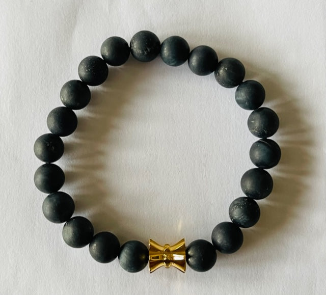 925 Gold Damru & Black Matt Obsidian Bracelet