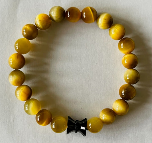 925 Gunmetal Damru & Yellow Tiger Eye Bracelet